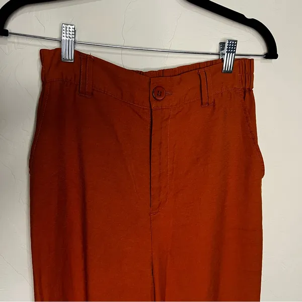 Lulus On Breezy Street Rust Orange High Rise Wide‎ Leg Flowy Linen blend Pants - Image 4