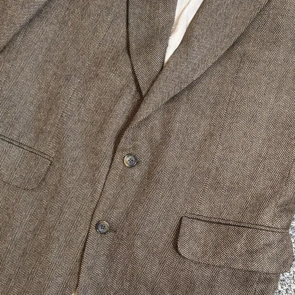 Oscar de la Renta men's blazer 40L 100%‎ Wool herringbone brown 2 button Jacket - Image 5
