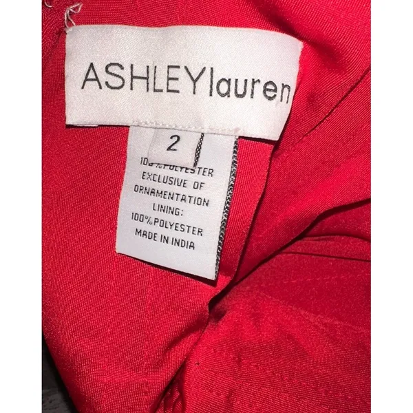ASHLEYlauren 4615 Red Beaded Feather Cocktail Dress Strapless 2 Pageant Prom - Image 15