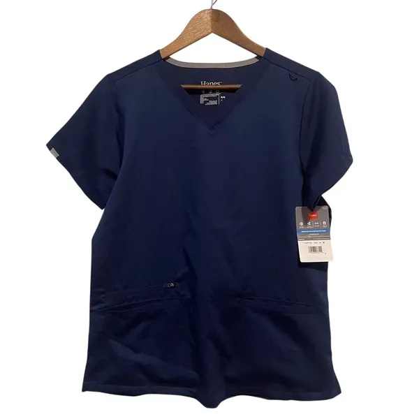 Hanes Premium Scrubs Women's V-Neck Scrub Top Navy Blue 3 Pocket Size M NWT - Image 6