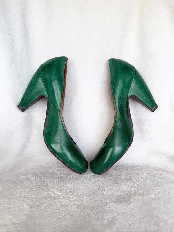 Miz Mooz Green Sunset Pumps Heels 6 Retro Round Toe Curved Heel Detailing - Image 7