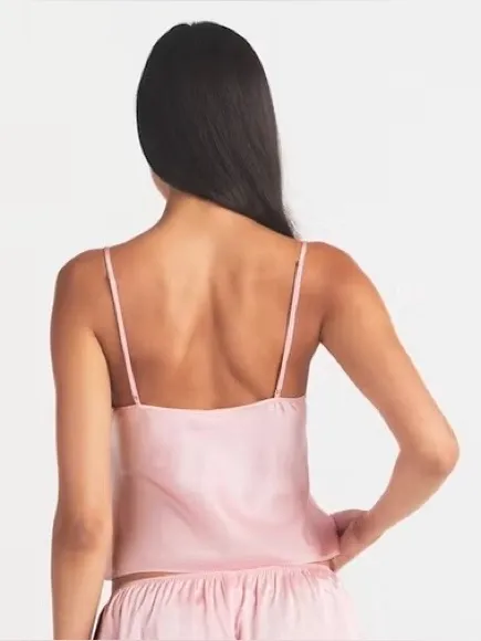Skims SILK Lace-Trim Pink Cami Top Peony Tonal Size M NWT ( top only) - Image 2