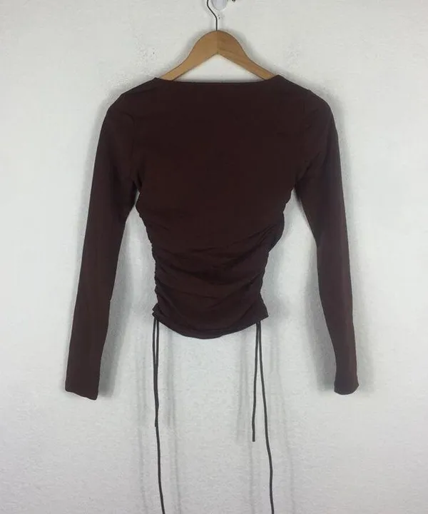 ZARA Brown Square Neck Ruched Stretch Jersey Top With Side Gathering Large - Image 13