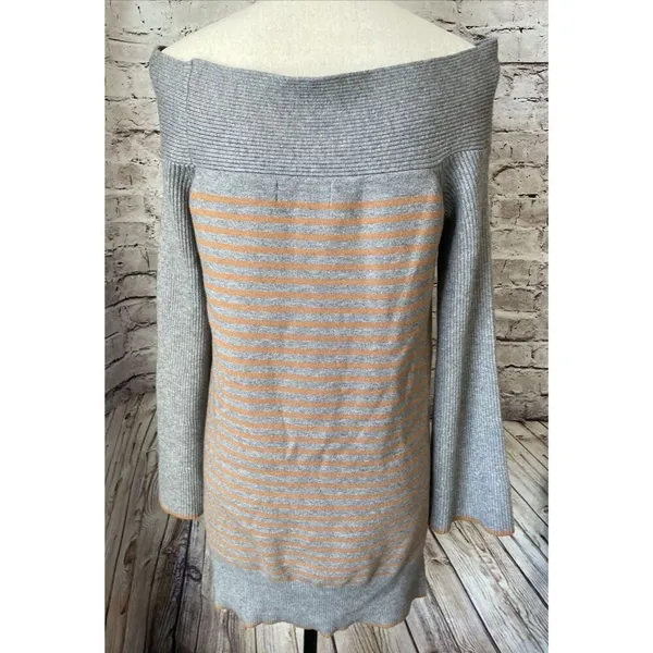 Anthropologie Womens Sweater S Elise‎ Grey Striped Tunic Ribbed Casual - Image 5
