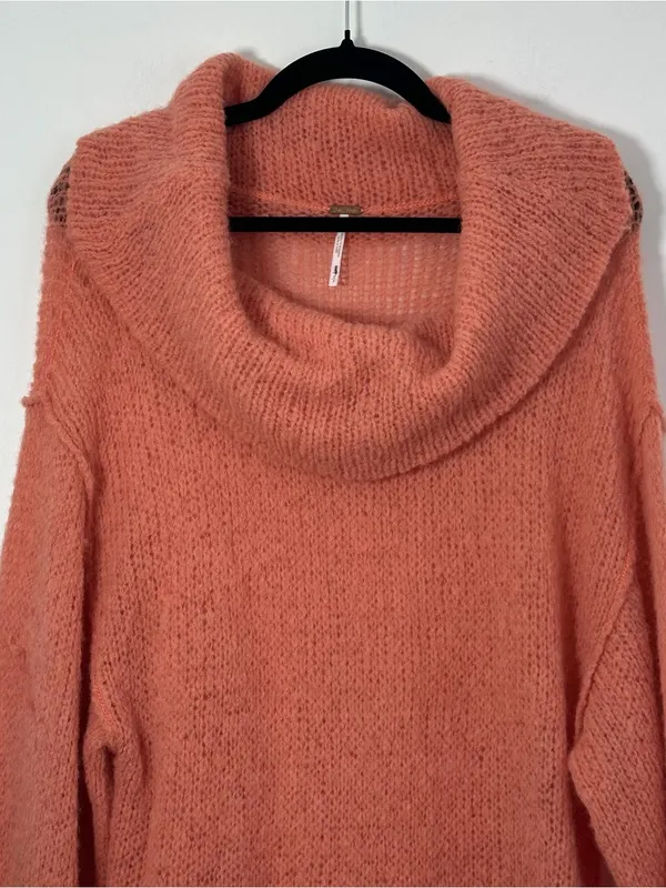 Free People Sweater Small Coral Pink Alpaca Blend Cowl Neck Oversized - Image 3