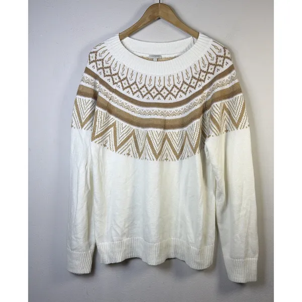Talbots Sweater Ivory gold Women’s XL Fair Isle Nordic Pullover retro cabincore - Image 2