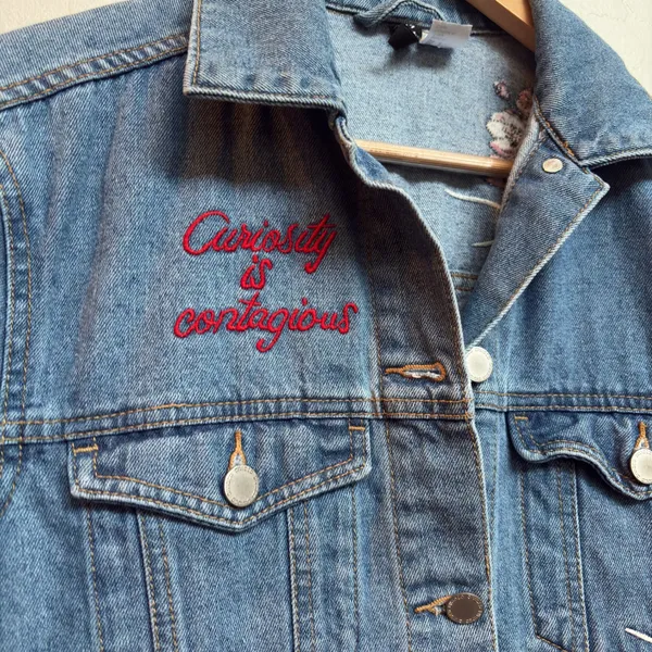 Divided Denim Jacket Embroidered Bird Floral Boho Retro Casual Womens Size‎ 6 - Image 2