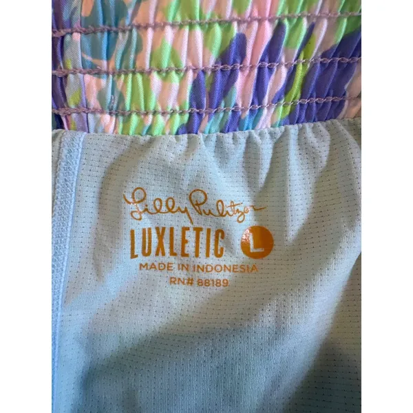 Lilly Pulitzer Luxletic Ocean Trail Shorts Blue Green Coral Print Womens Large - Image 4