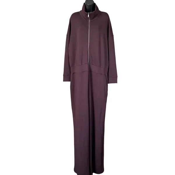 Spanx Air Essentials Long Sleeve Wide Leg Jumpsuit Sz 2x Truffle Brown Front Zip - Image 2