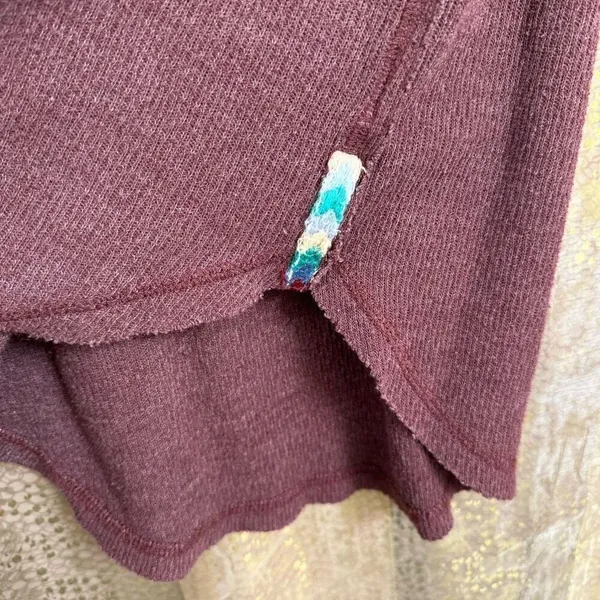 Free People Rainbow Thermal Wine Maroon Long Sleeve Boho Small - Image 7