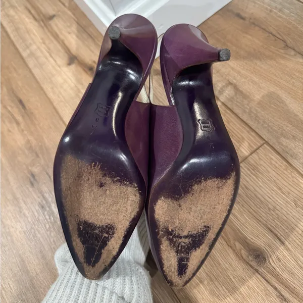 BRUNO MAGLI VINTAGE Italian Leather Designer Purple Slingback Kitten Heels | 7.5 - Image 7