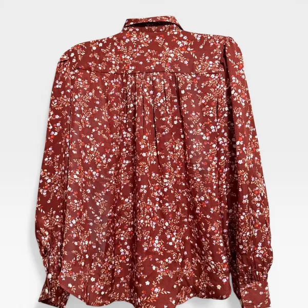 Ann Taylor‎ Floral Button Down Blouse Womens SP Red Excellent Long Sleeve Petite - Image 4