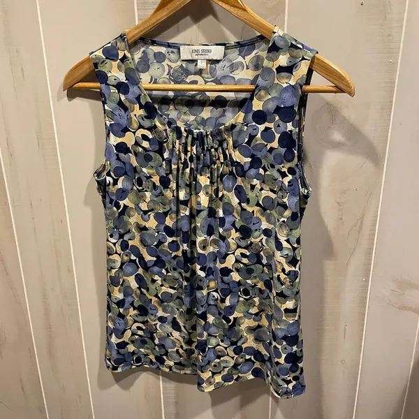 Cute slinky 90s Jones New York pleated collar water drops pebble sleeveless top - Image 6