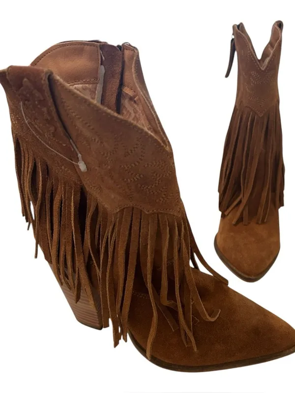 DINGO Crazy Train Fringe Embroidered Snip Toe Cowboy Booties Camel,Size 9.5 NWOT - Image 5