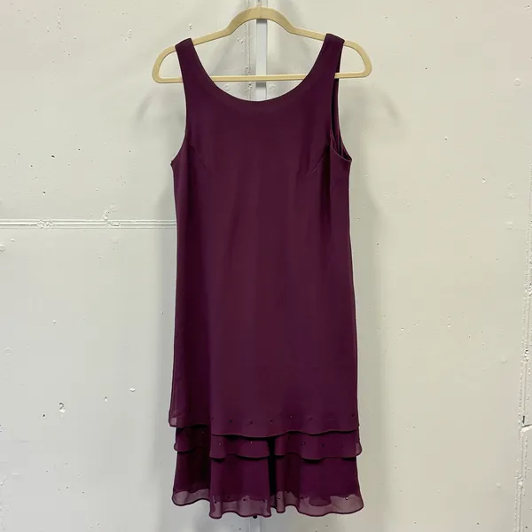 Ursula of‎ Switzerland Plum Purple 2 Piece Dress & Jacket Set Studded Tiered 10P - Image 3