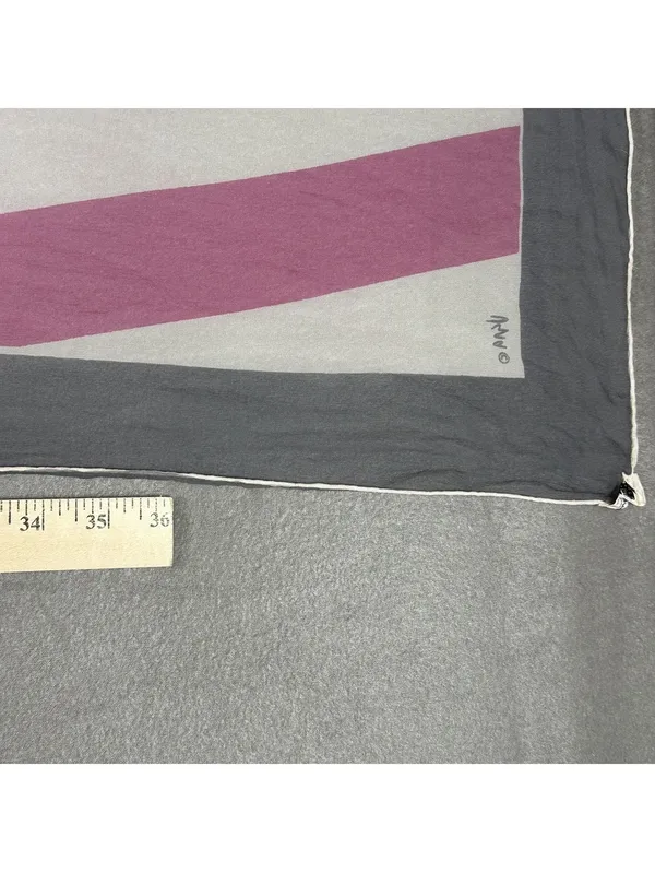 Vintage 70's Vera Neumann Vintage Pink, White, and Gray Striped Scarf - Image 9