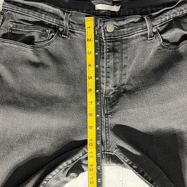 Levis 505 Straight Jeans Womens 33 Charcoal Black Gray High Rise Stretch Crop‎ - Image 3