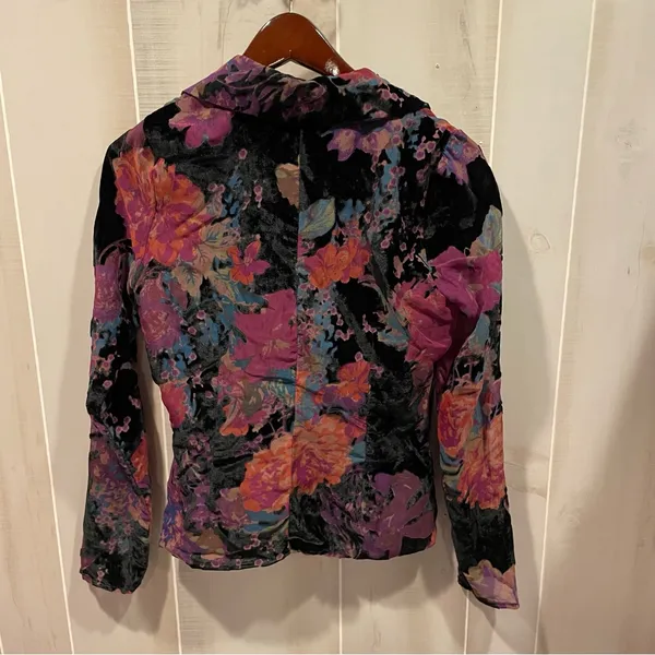 Vintage 90s-Y2K crushed velvet floral whimsigoth lightweight blazer mesh sheer - Image 9