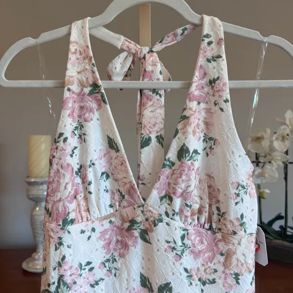 NWT Altar’d State Floral Eyelet Halter Mini Dress Size Small - Image 2