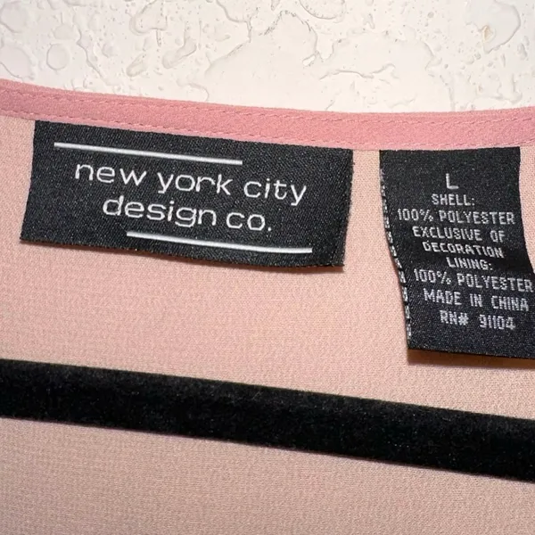 NYC Design Co Pink Embellished Blouse V Neck Sheer Sleeves Dressy Top‎ L - Image 4