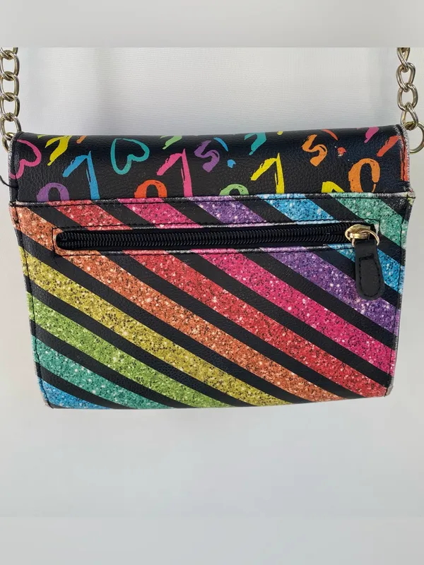 Betsey Johnson Luv Love is Love rainbow sparkle crossbody purse clutch handbag - Image 9