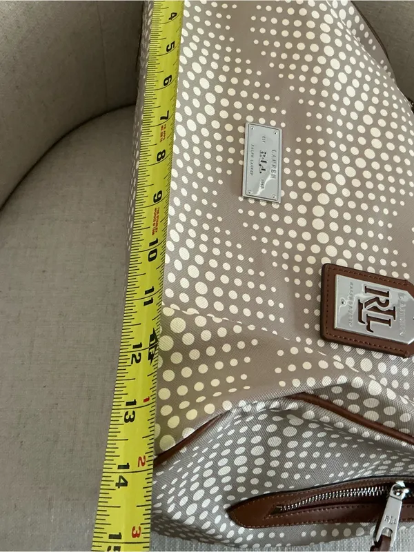 Ralph Lauren beige grey and brown polka dot leather satchel handbag footed - Image 9