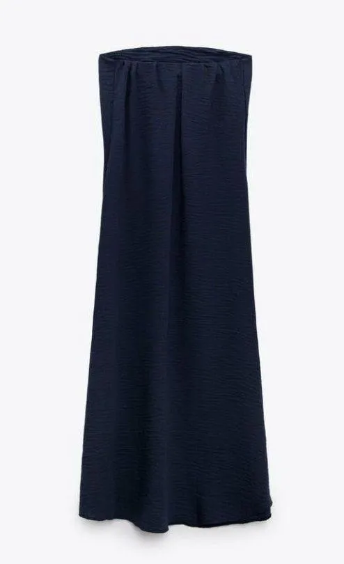Zara strapless tube flowy navy blue summer vacation casual dress - Image 5