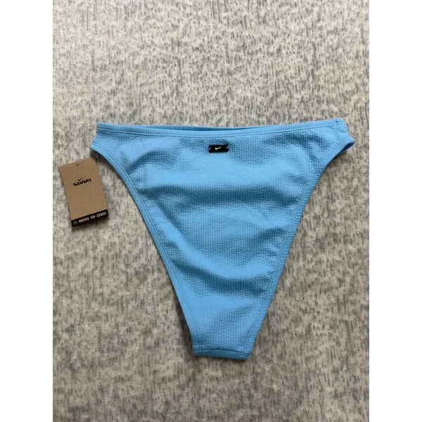 Nike Swim Women Light‎ Blue Textured Ribbed High Leg Bikini Bottom NESSD234 L - Image 3