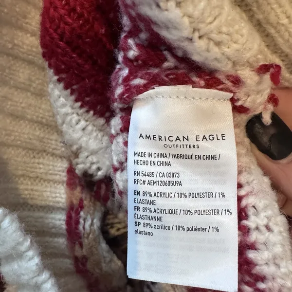 American Eagle Sweater Womens Large White Nordic Fair Isle Knit Pullover - Image 7
