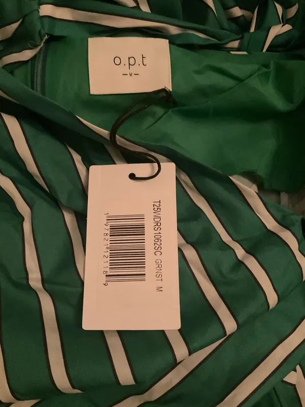 Few Moda o.p.t Green Size M Noelle Stretch Cotton Halter Long Striped Maxi Dress - Image 13