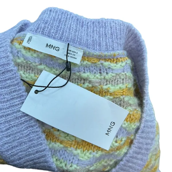 Mango Knit Sweater Vest Scallop Hem Pastel‎ Purple Yellow Size Small - Image 10
