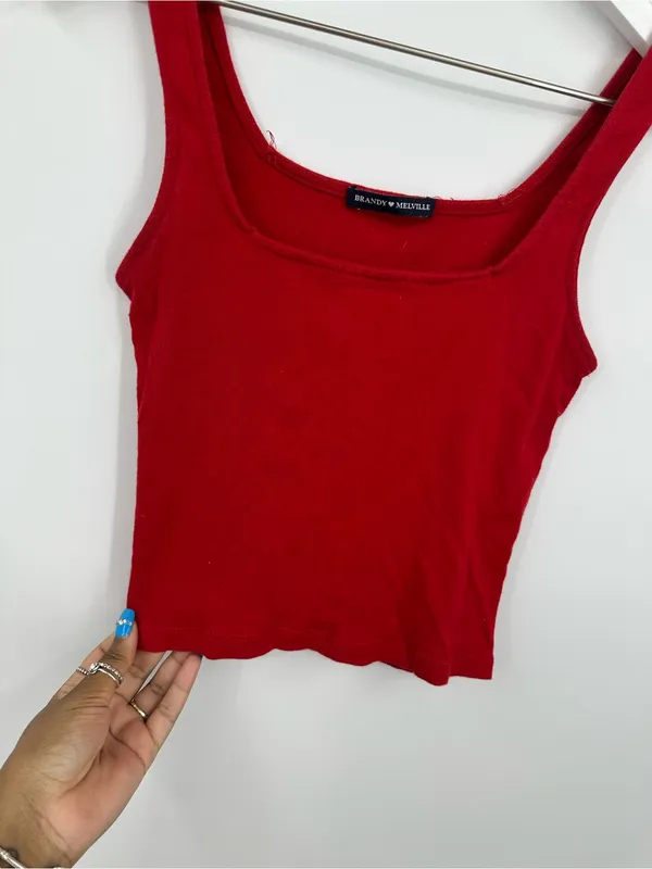 Brandy Melville Red Cropped Tank Top One Size - Image 4