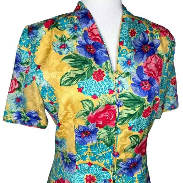 Adrianna Papell Size 6 Vintage Two Piece‎ Skirt Top Suit Set 100% Silk Floral - Image 5