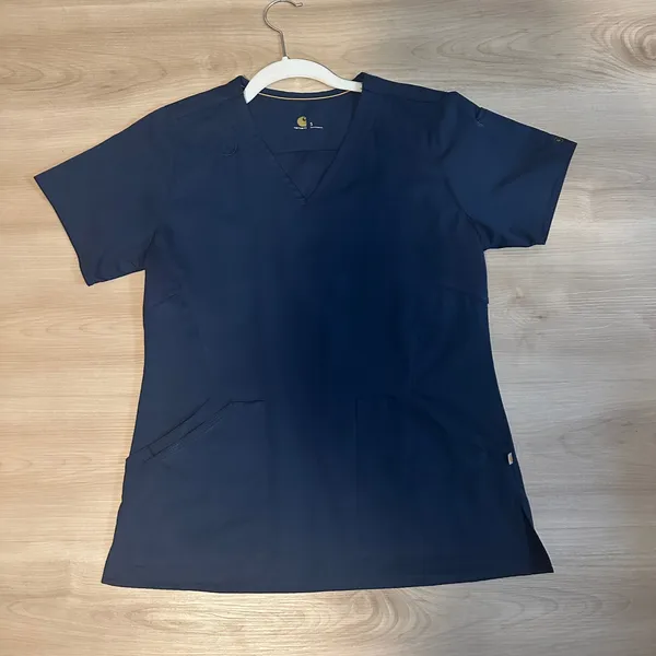 Carhartt Navy Blue V‎ Neck Force Scrub Top Short Sleeve Pockets Size S - Image 3