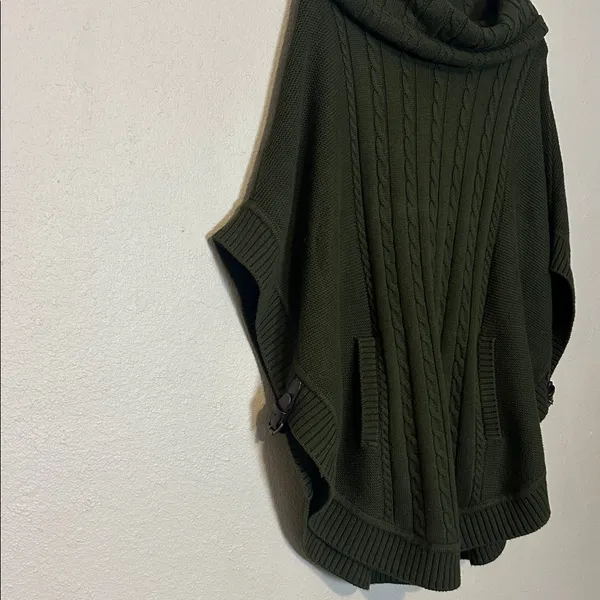 Talbots Cable‎ Knit Cowl Neck Poncho Olive Green Size XS NWT - Image 3