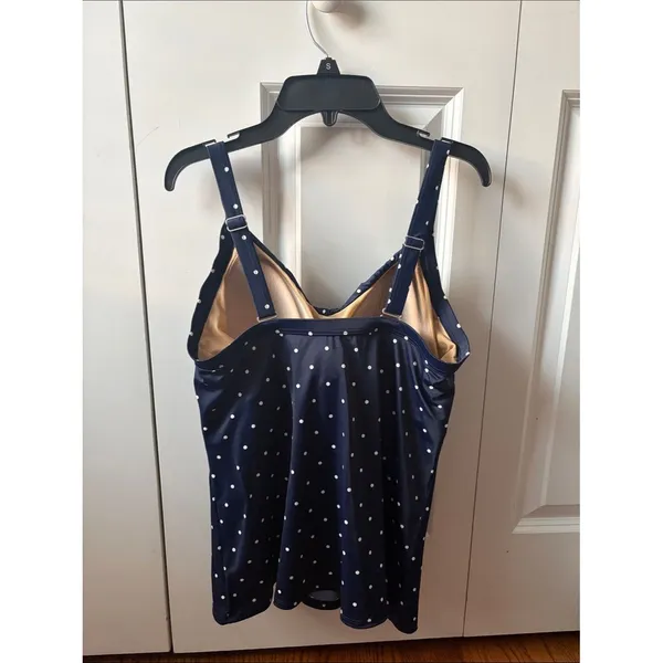 L.L.Bean Navy & White Polka Dot Tankini Top Size 16 - Image 3