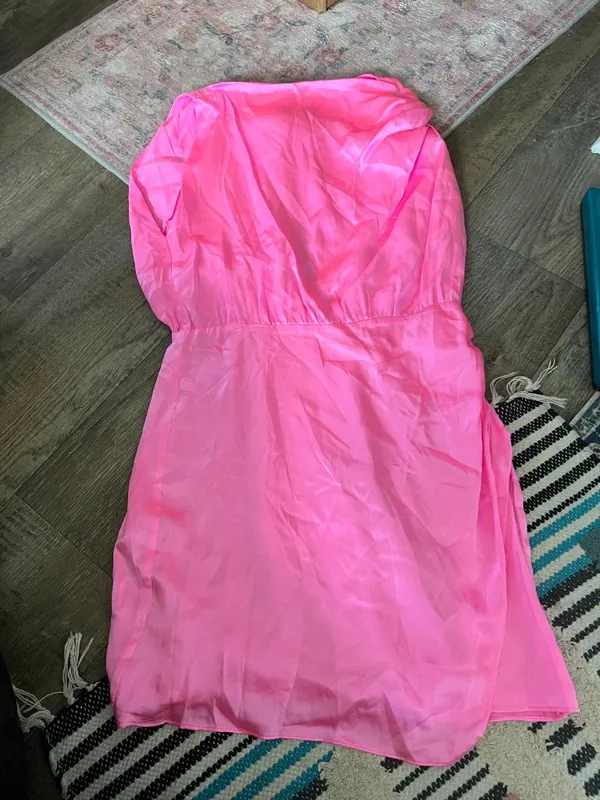 Amanda Uprichard Marlowe Mini Dress in Shocking Hot Pink Satin Silk L‎ - Image 5