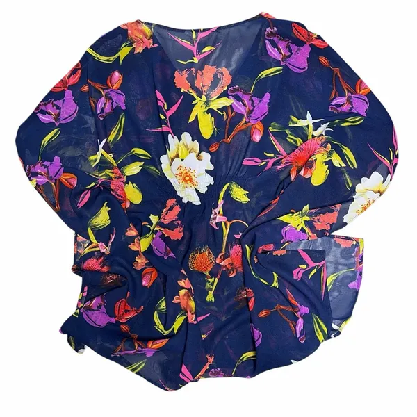 Navy Floral Beaded Bodice Swim Cover Top size Medium Blue - Image 3