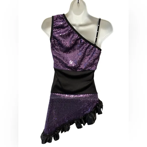 Halloween Costume Flapper Dress Latin Dancer Ruffles One Shoulder Sz M Ice Skate - Image 5