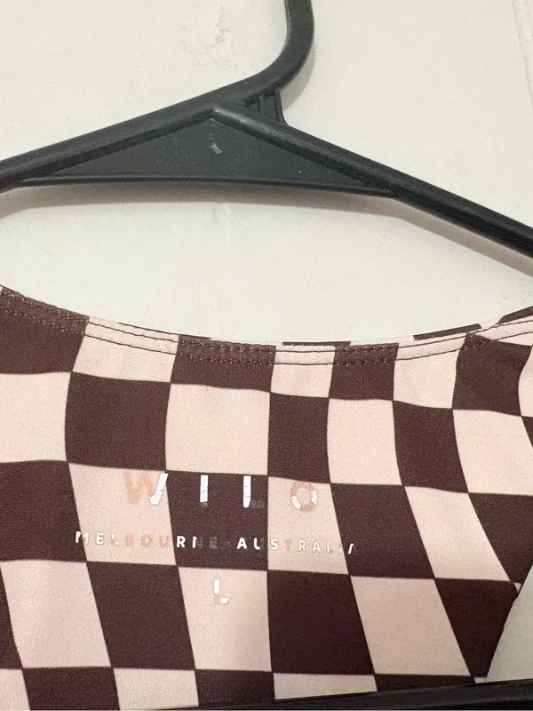 WILO The Label Checkered Sports Bra Brown Cream Racerback Size L - Image 3