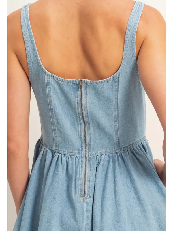 NEW Double Zero Scoop Neck Denim Mini Dress Large 100% Cotton Size L - Image 5