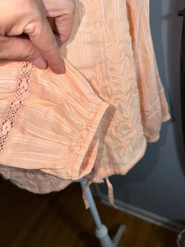 Free People Peach Lace-Trim Tie-Front Crop Top - Image 4
