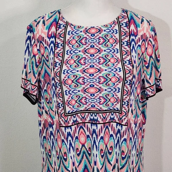 London Times Blue and Pink Mini Shift Dress Size 14 Wedding Guest Dress - Image 4