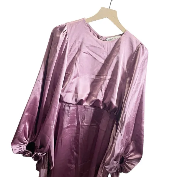 Petal and Pup Emillia Purple Puff Sleeve Satin Mini‎ Dress 6 NWT - Image 3