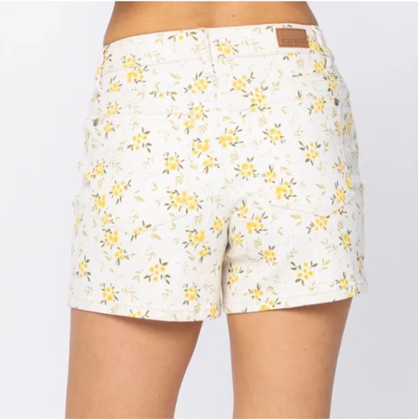 Judy Blue Mid Rise Floral Print Denim Shorts - Image 2