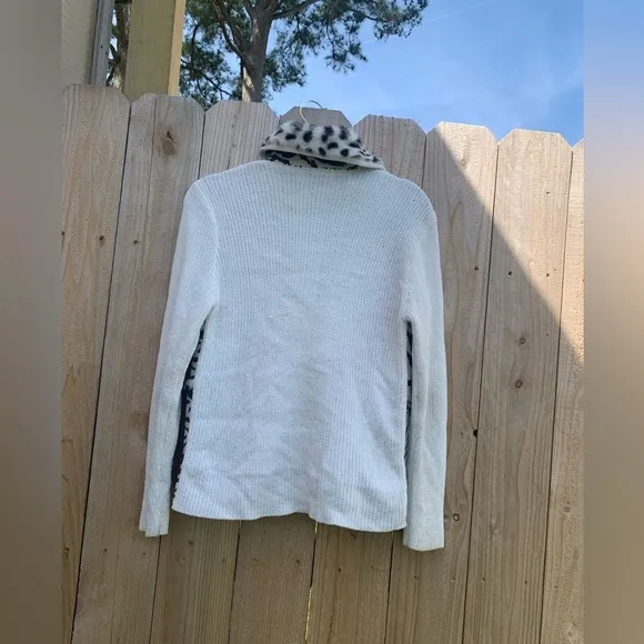 Lisa‎ International Cream Spots Faux Fur Suede Sweater Jacket Sz small zebra - Image 9