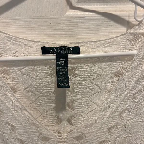 Lauren Ralph Lauren White Linen Cotton Pointelle Knit V-Neck‎ Dolman Sweater L - Image 2