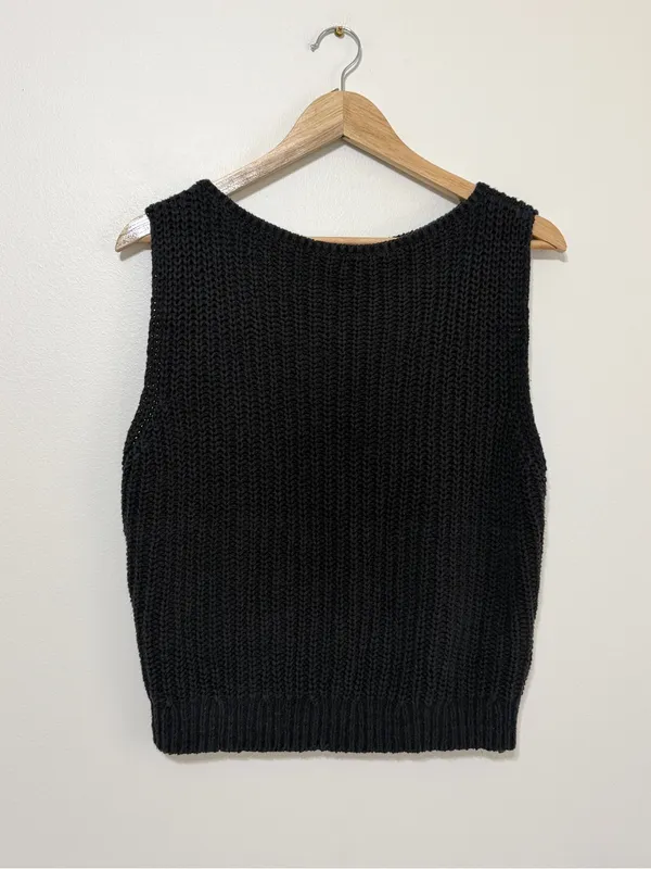 Abercrombie & Fitch Knit Sweater Size Small Black Top Textural Crew Tank - Image 2