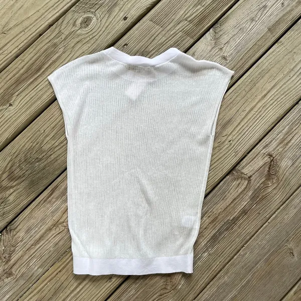 LOFT Women's White Semi Sheer Sleeveless Knit Top Size XS. NEW! - Image 2