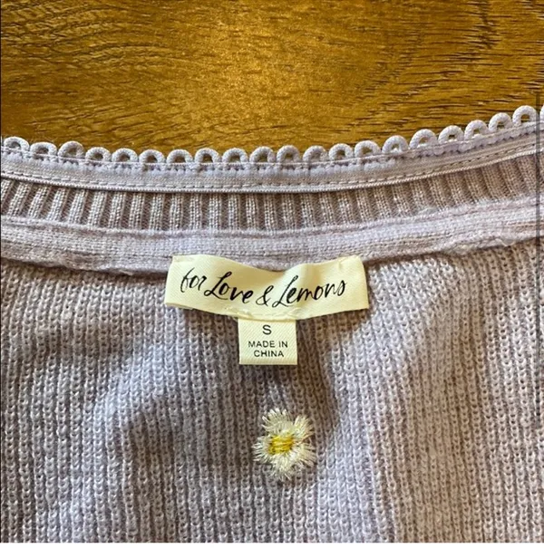NWOT For Love & Lemons Purple Puff Sleeve Cardigan with Floral Embroidery - Image 2
